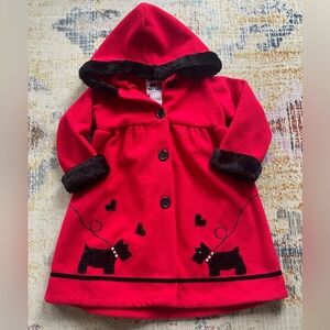 Pete’s Partner Girls Scottish Terrier Red Coat With Faux Black Fur Trim Size 4